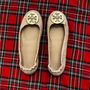 Tory Burch Gold Emblem Quilted Flats